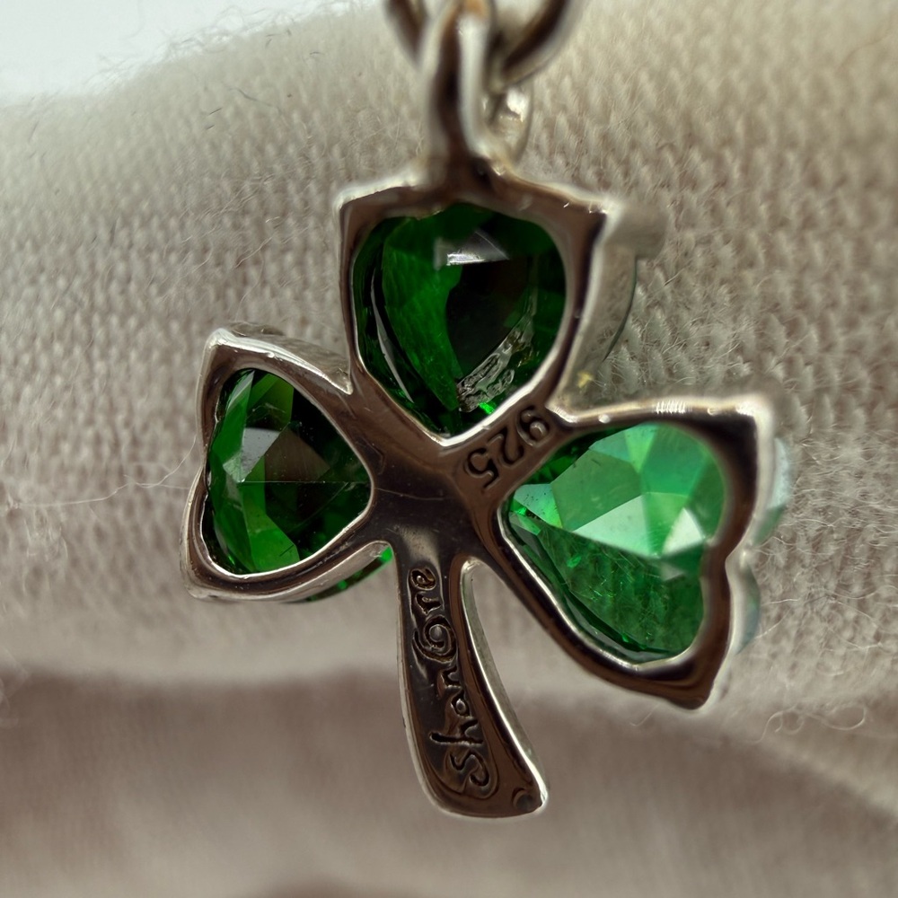 Shan Gre 925 Silver & Green Glass 3 Leaf Clover Drop Earrings - Picture 7 of 9
